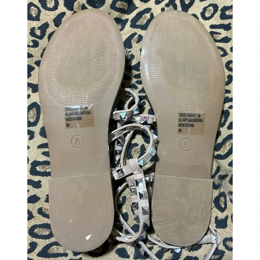 Steve Madden Women's Beige Travel‎ Studded Ankle Wrap Sandals, Size 8